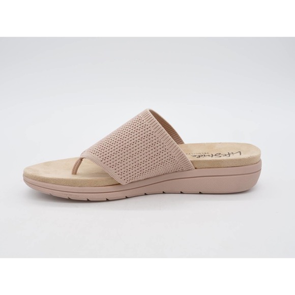 LifeStride Sandals Womens 10 Beige Fabric Platform Wedge Heel Toe Post Poolside - Picture 5 of 10